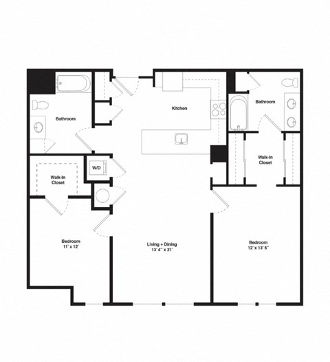 Floor plan for 2 beds, 2 baths, 1150 sqft